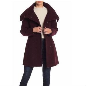 NWT Cole Haan wool purple peacoat, dramatic collar